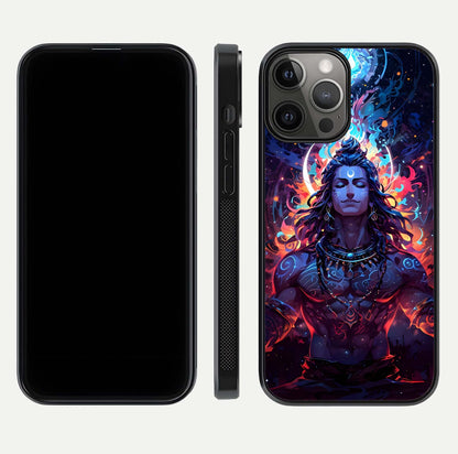 Divine Fire Shiv Glass Case for iPhone 12 Pro Max dual-view layout displaying HD deity print and curved edges