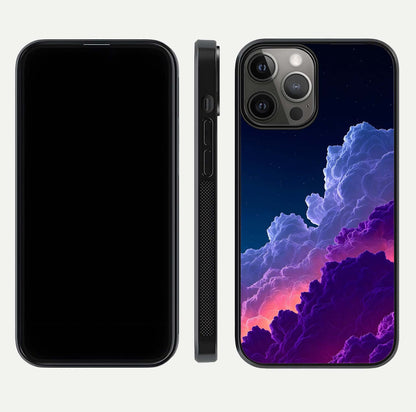 Dreamy Cloud Skies Glass Case for iPhone 12 Pro Max dual-view layout displaying calm sky art and smooth curve