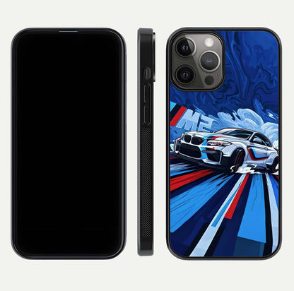 Drift Power Rush Glass Case for iPhone 12 Pro Max dual-view layout displaying dynamic motion art and HD gloss