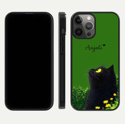 Emerald Cat Custom Name Glass Case for iPhone 12 Pro Max dual-view layout displaying artistic tones and smooth curves
