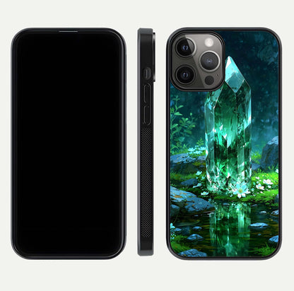 Emerald Light Crystal Glass Case for iPhone 12 Pro Max dual-view layout displaying gem-like tones and polished edge