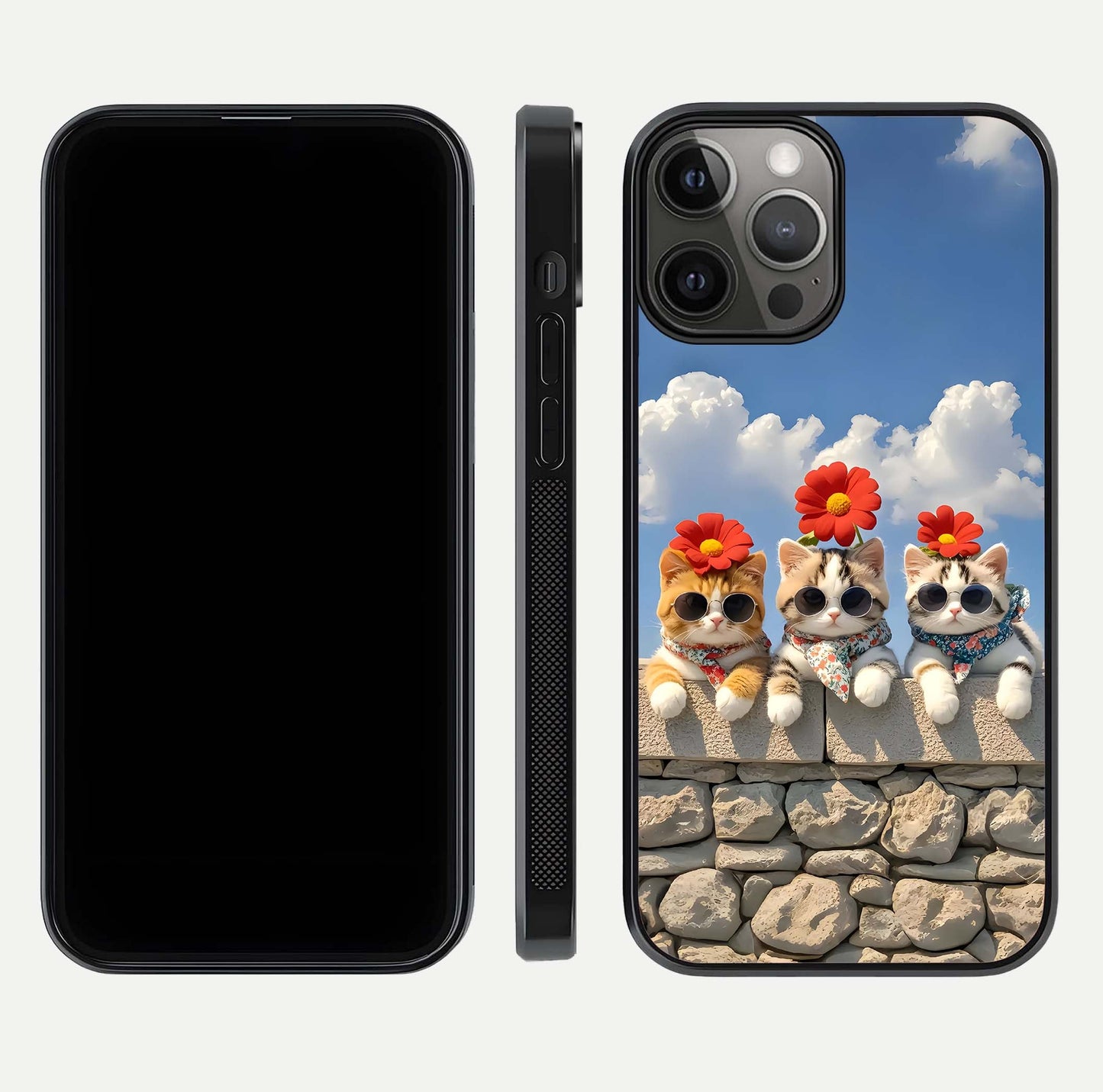 Floral Kitty Squad Glass Case for iPhone 12 Pro Max dual-view layout displaying vibrant tones and smooth edges