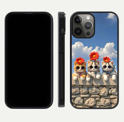 Floral Kitty Squad Glass Case for iPhone 12 Pro Max dual-view layout displaying vibrant tones and smooth edges