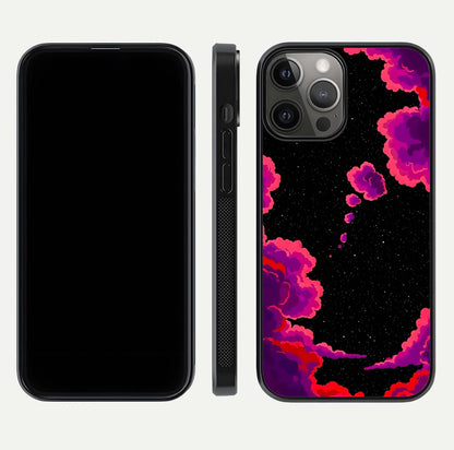 Galaxy Dream Frame Glass Case for iPhone 12 Pro Max front and back view layout highlighting cosmic design and smooth glass curvature