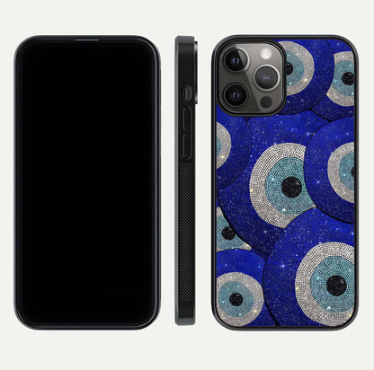 Galaxy Eye Flow Glass Case for iPhone 12 Pro Max front and back view layout displaying cosmic art and curved glass borders