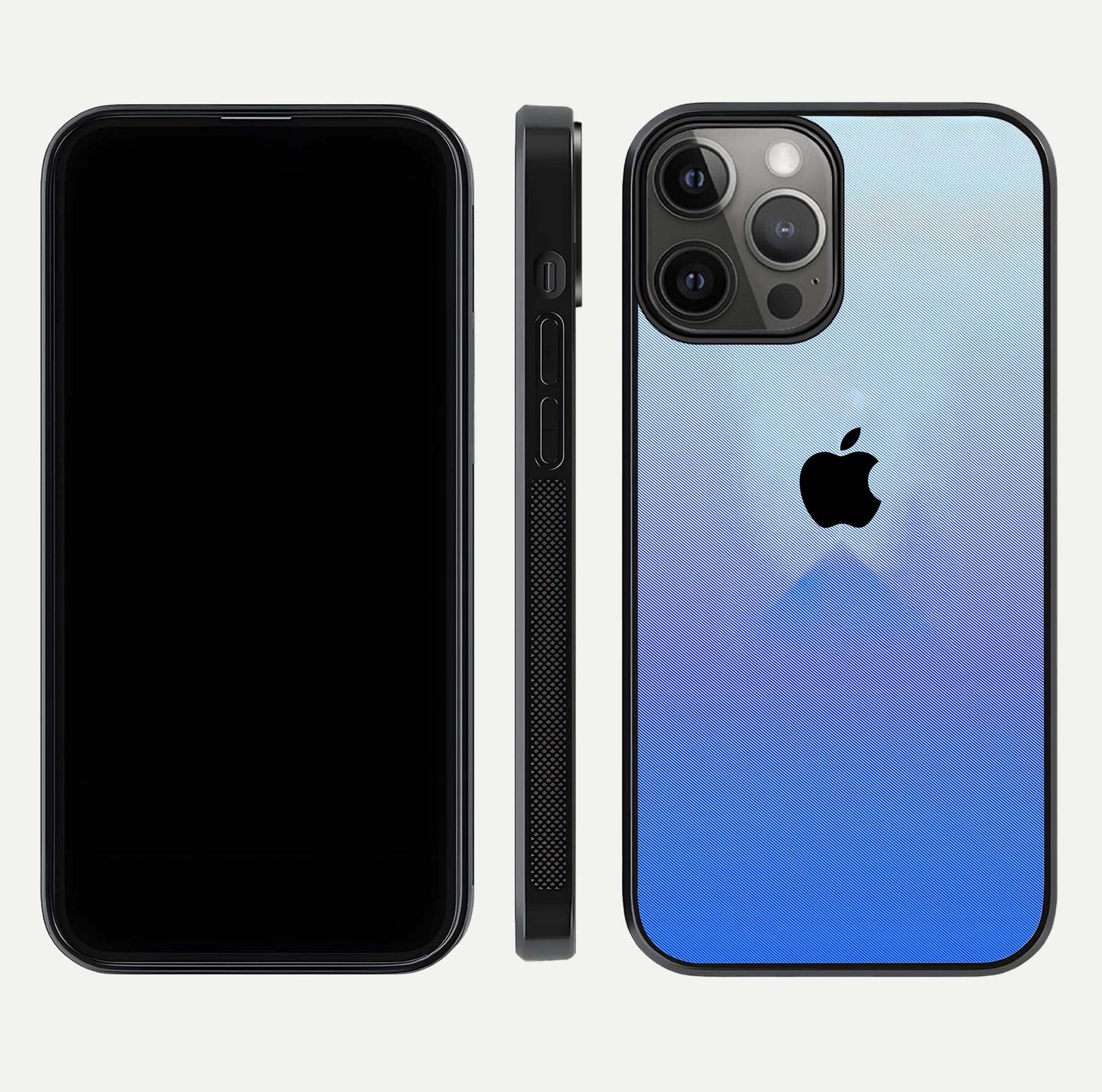 Gradient Apple Vibe Glass Case for iPhone 12 Pro Max front and back view layout highlighting minimalist Apple design and curved edges
