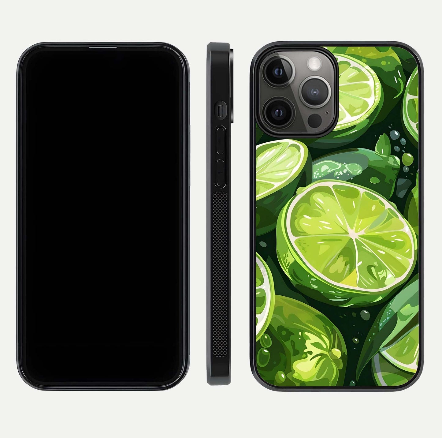 Green Lemon Glass Case for iPhone 12 Pro Max front and back view layout displaying vibrant yellow-green hues and smooth edges