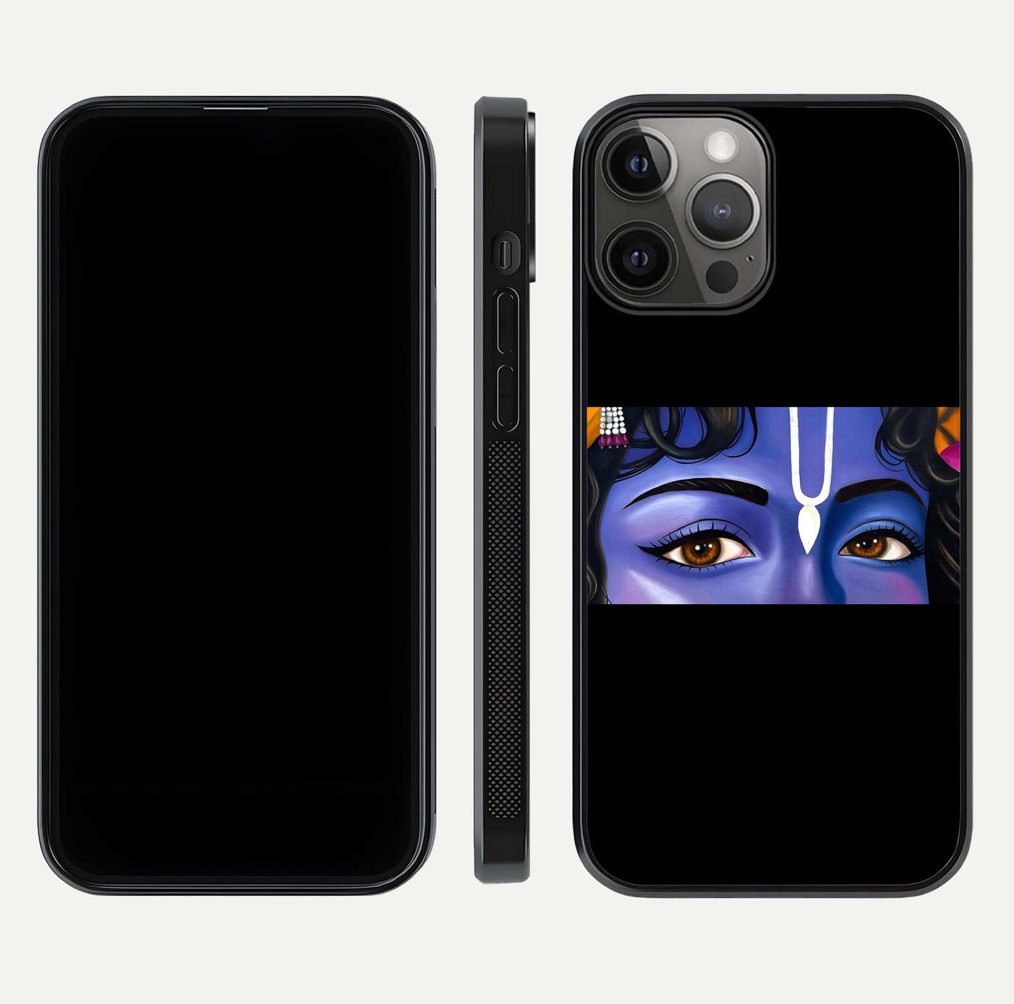 Krishna Eye Glass Case for iPhone 12 Pro Max front and back view layout highlighting detailed spiritual motif
