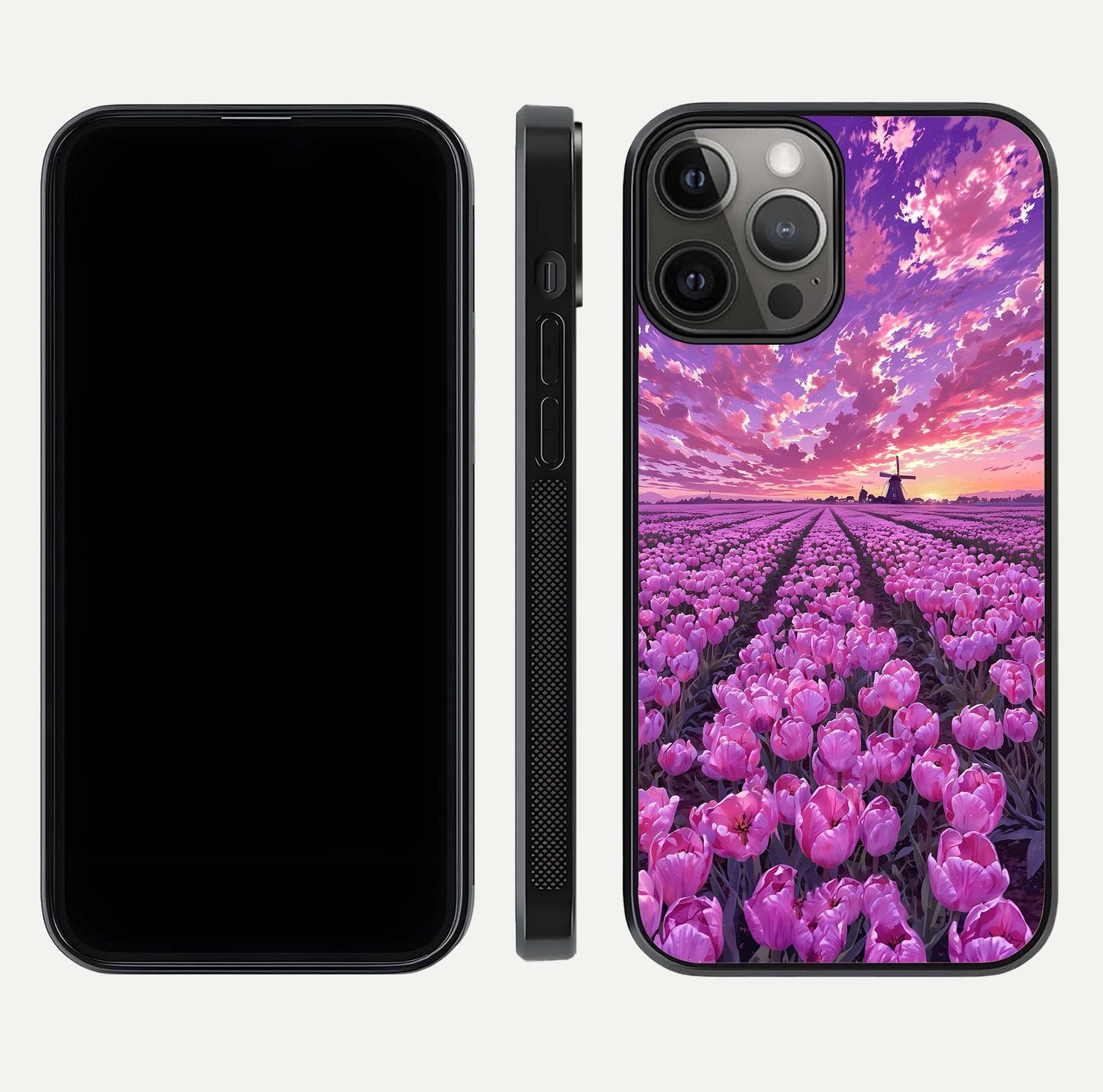 Lavender Dream Skies Glass Case for iPhone 12 Pro Max front and back view layout highlighting dreamy sky gradient