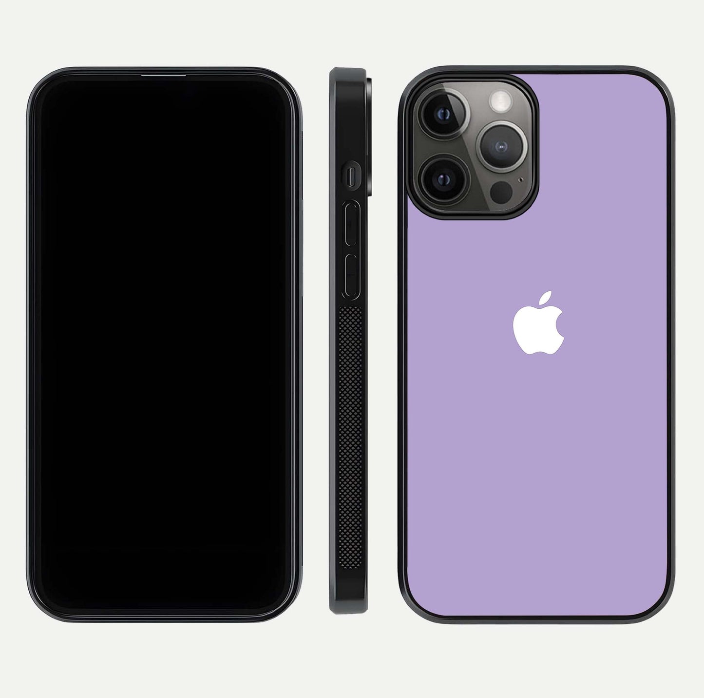 Lavender Soft Minimal Glass Case for iPhone 12 Pro Max front and back view layout highlighting soft hue and curved edges