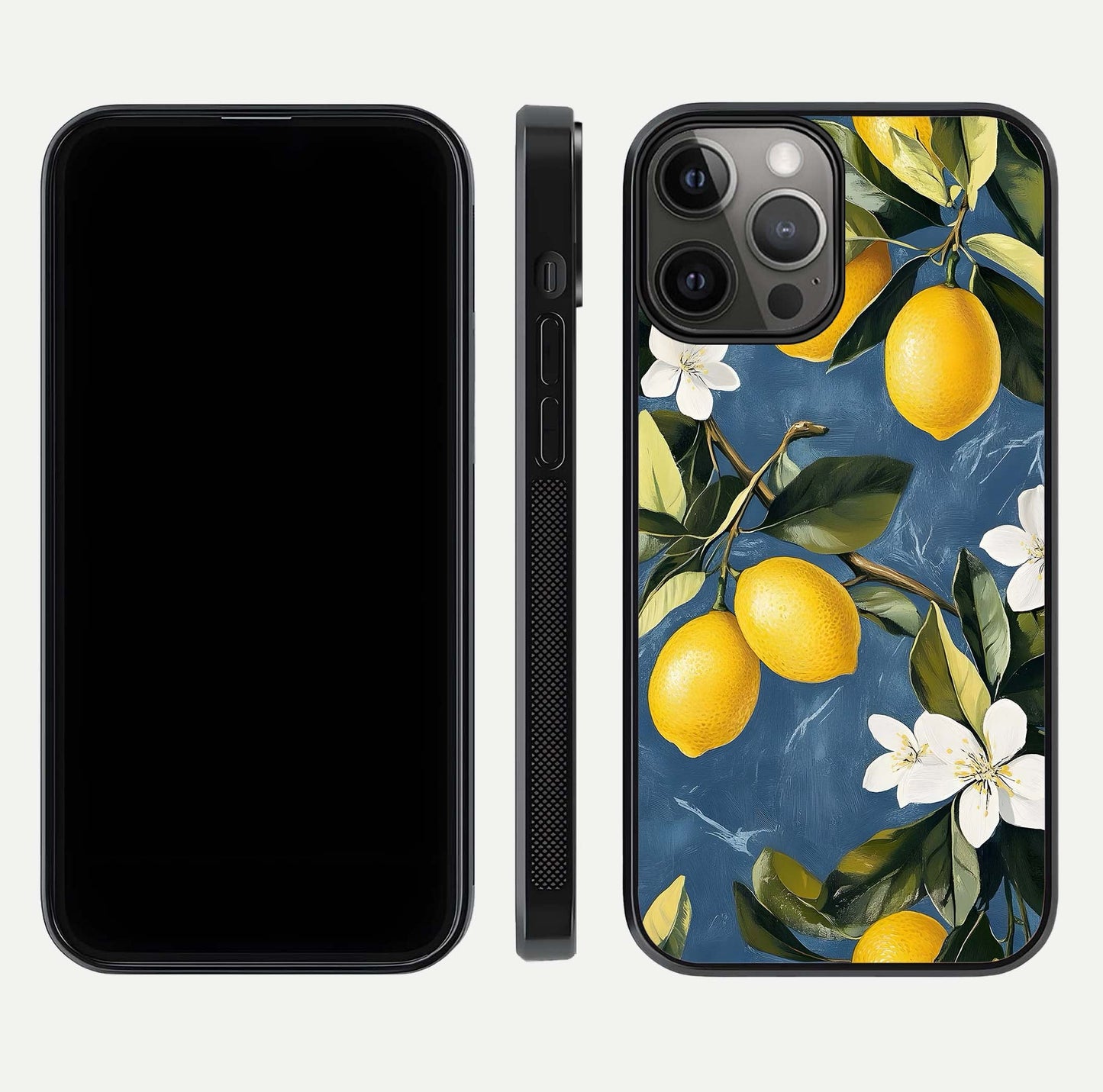 Lemon Dream Garden Glass Case for iPhone 12 Pro Max front and back view layout highlighting garden tones and edges