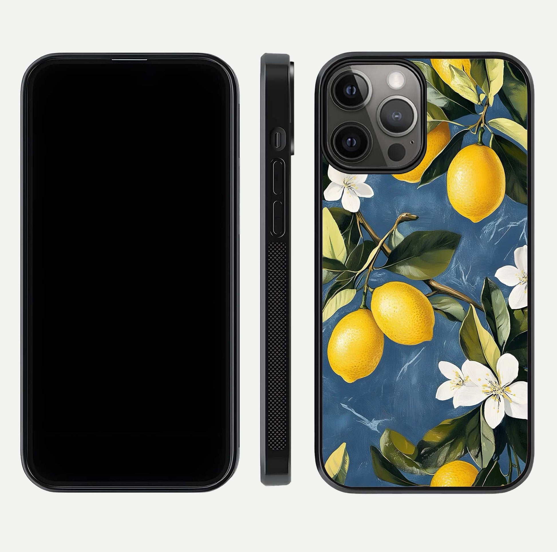 Lemon Dream Garden Glass Case for iPhone 12 Pro Max front and back view layout highlighting garden tones and edges