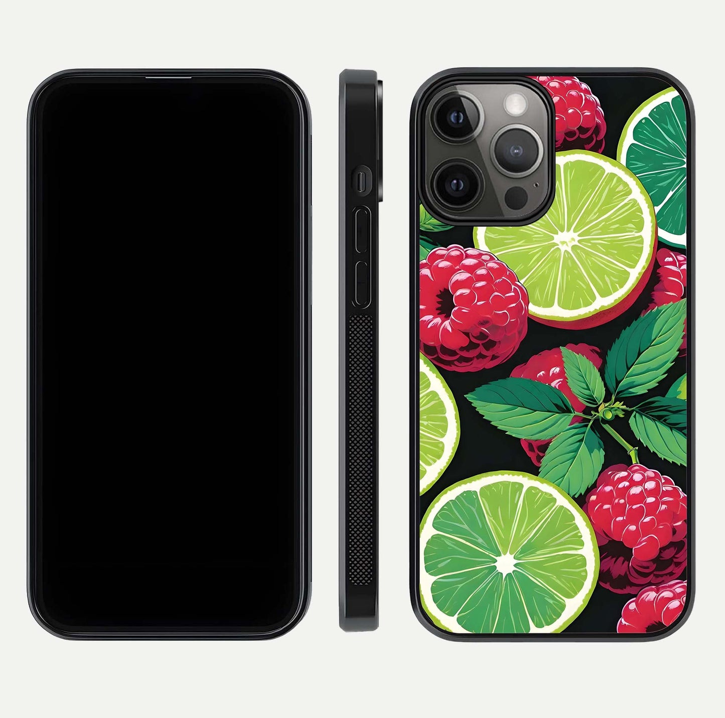 Lime and Raspberry Pattern Glass Case for iPhone 12 Pro Max front & back layout highlighting fresh summer tones