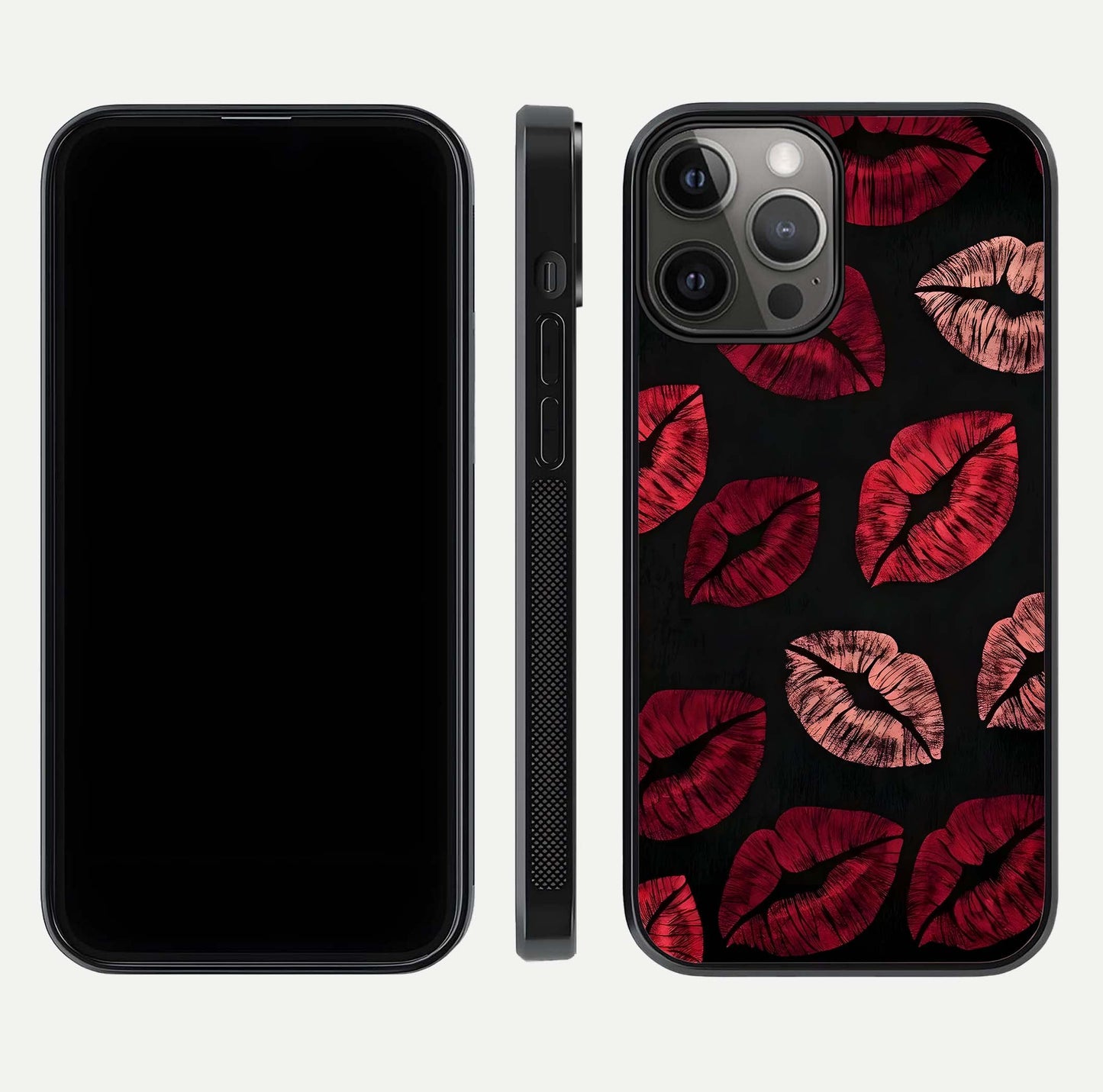 Midnight Kiss Love Glass Case for iPhone 12 Pro Max front & back view layout showing romantic theme and smooth curves