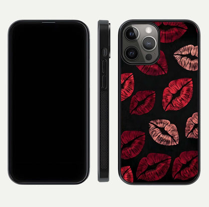 Midnight Kiss Love Glass Case for iPhone 12 Pro Max front & back view layout showing romantic theme and smooth curves
