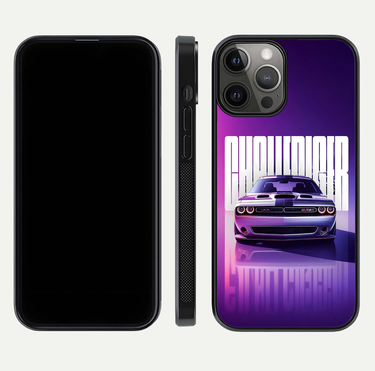 Midnight Muscle Ride Glass Case for iPhone 12 Pro Max front & back layout with dark automotive tones and edges
