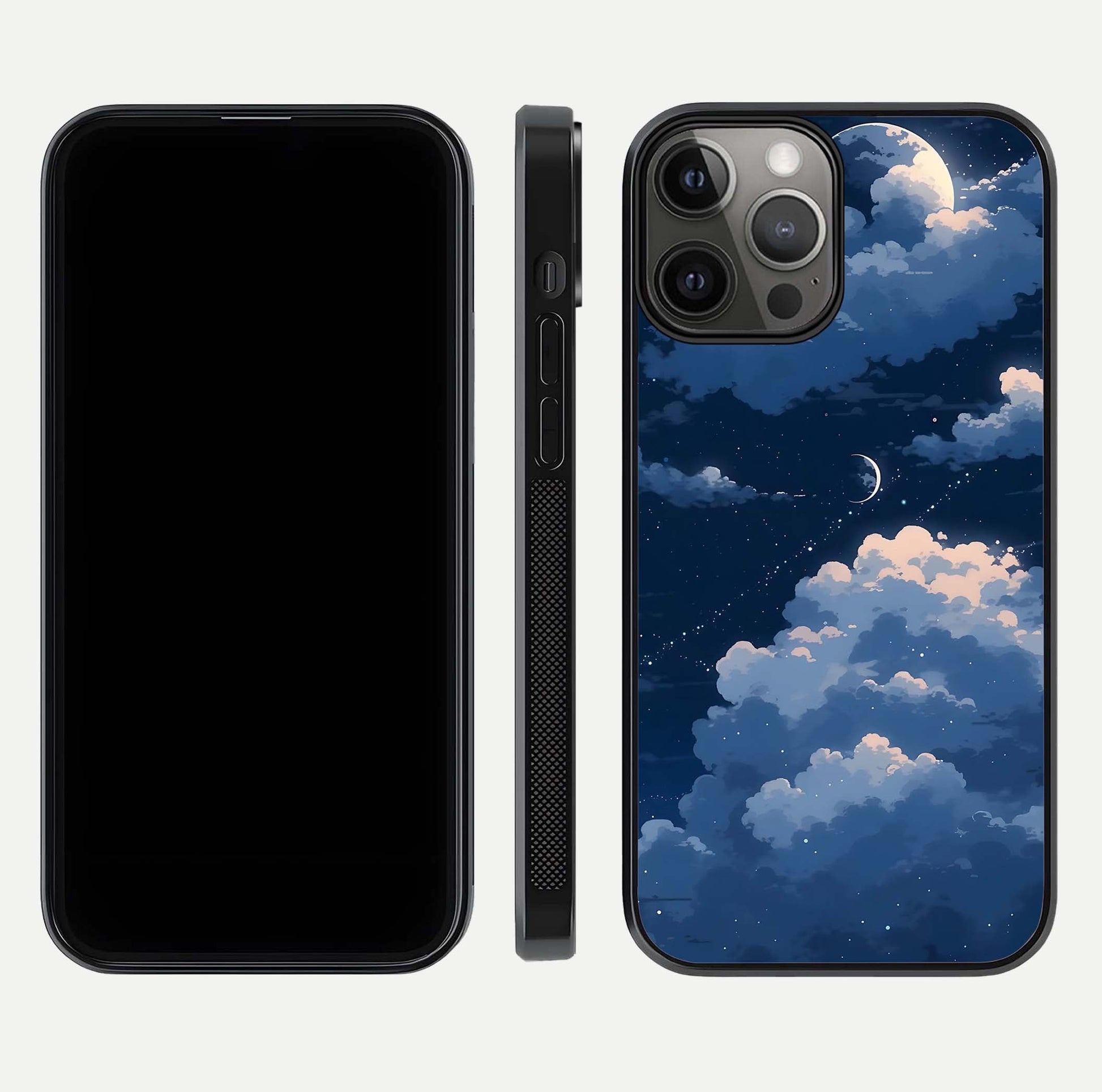 Moon Dream Haze Glass Case for iPhone 12 Pro Max front & back layout highlighting dreamy design and curved shape