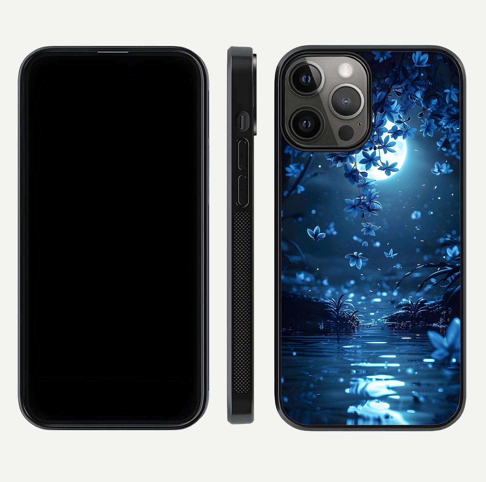 Moonlight Petal Dream Glass Case for iPhone 12 Pro Max front & back layout highlighting soft pastel tones