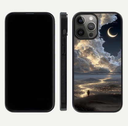Moonlight Spark Path Glass Case for iPhone 12 Pro Max front & back layout highlighting calm tones and sleek edges