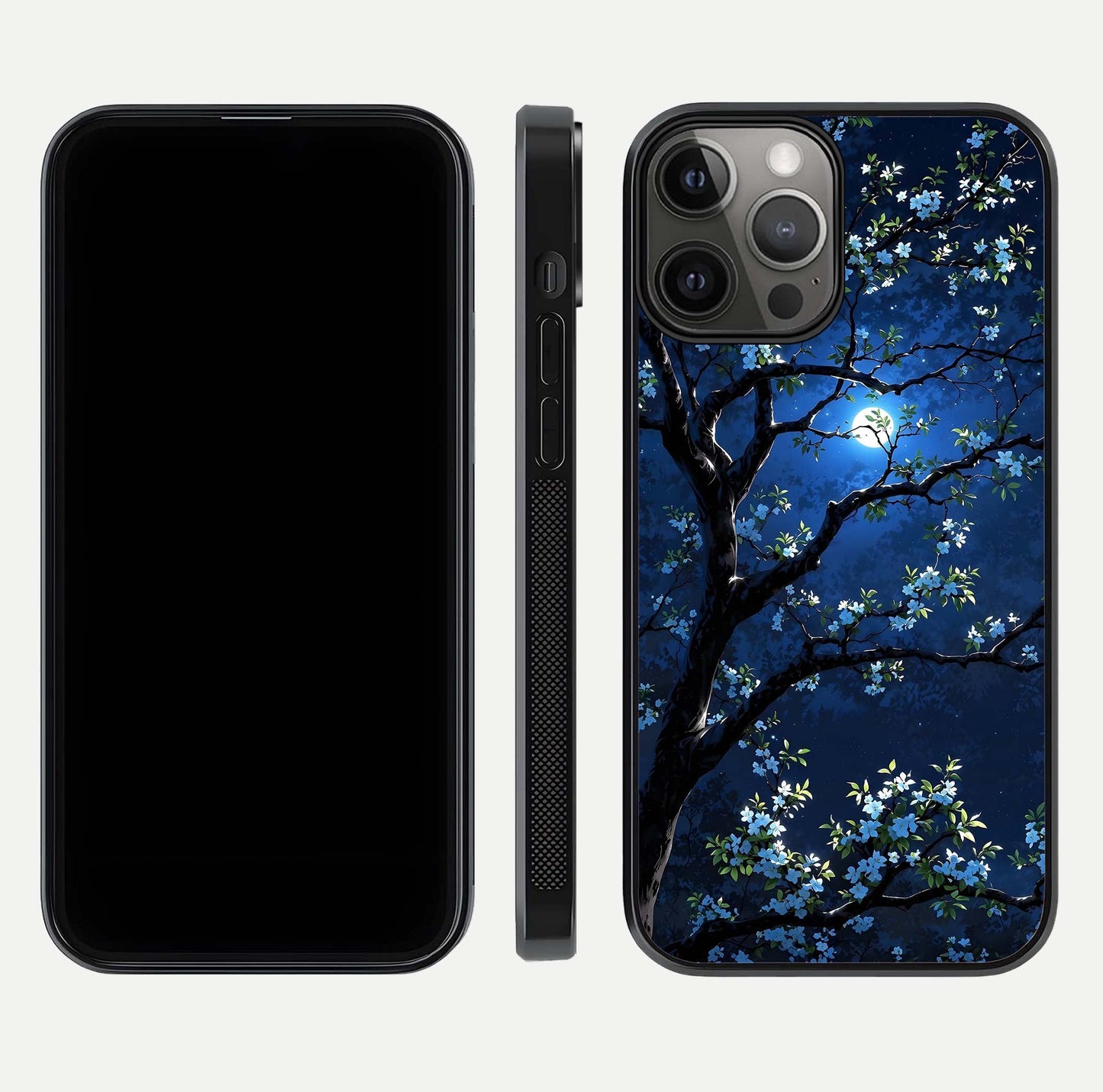 Mystic Floral Night Glass Case for iPhone 12 Pro Max front & back layout showing elegant floral art and smooth edges