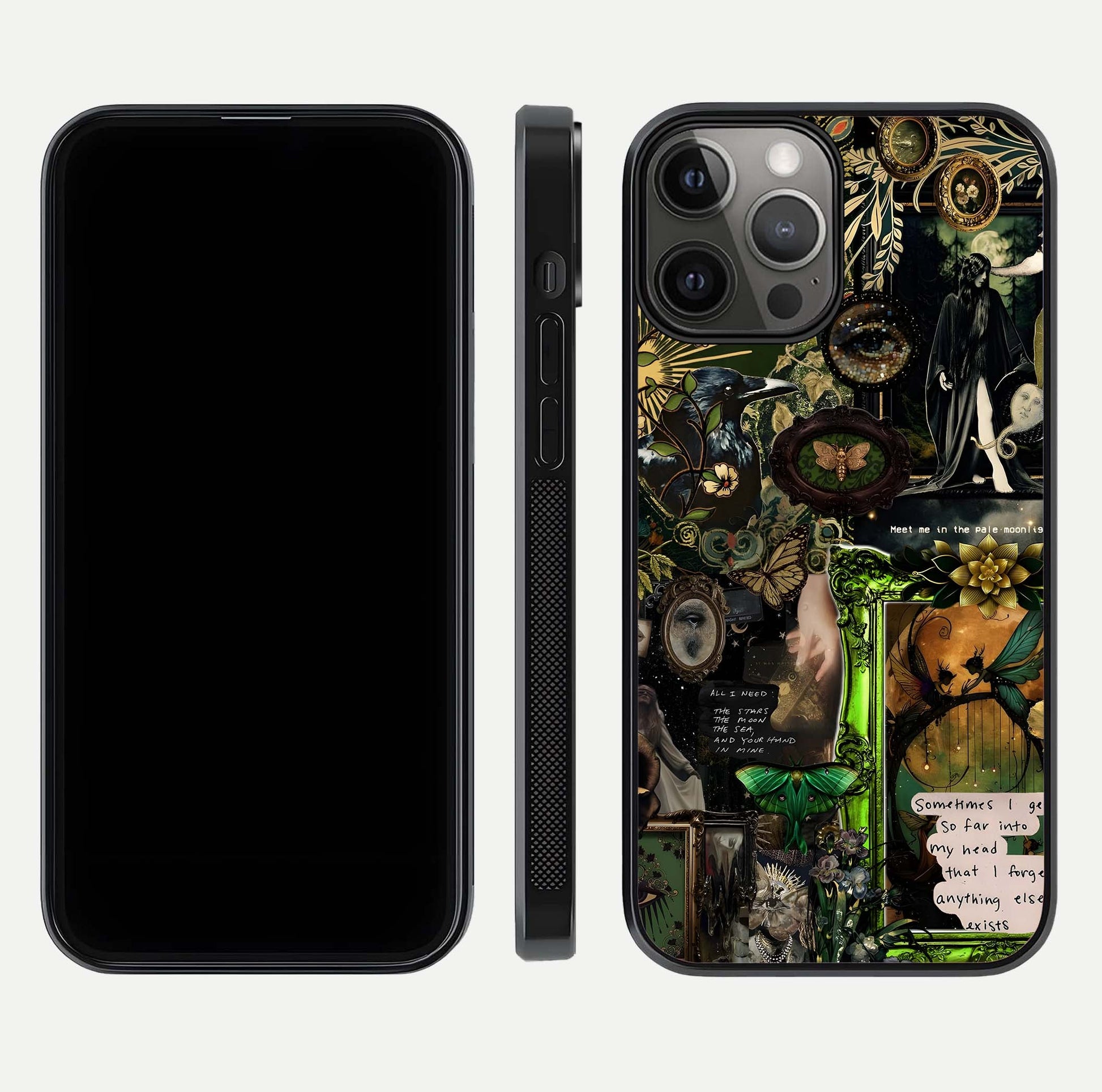 Mystic Woods Secret Glass Case for iPhone 12 Pro Max front & back layout showing nature theme and smooth edges