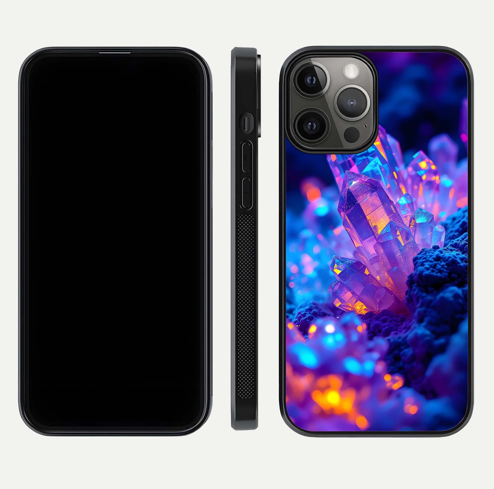 Neon Aura Shards Glass Case for iPhone 12 Pro Max front & back layout showing vivid tones and edge finish