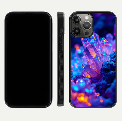 Neon Aura Shards Glass Case for iPhone 12 Pro Max front & back layout showing vivid tones and edge finish