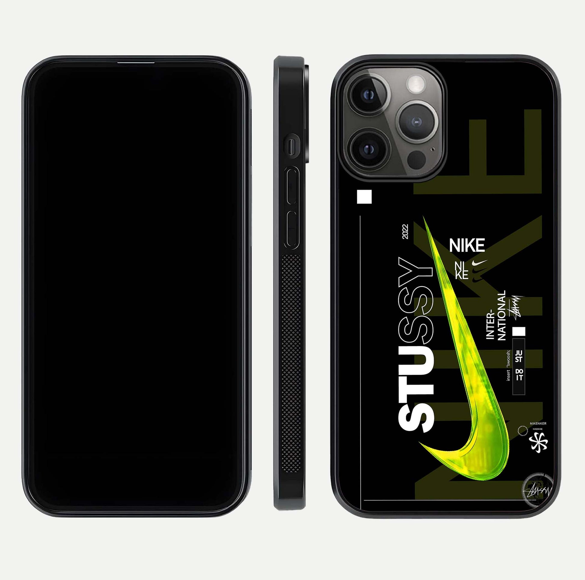 Neon Street Edition Glass Case for iPhone 12 Pro Max front & back layout highlighting street art vibe and edges