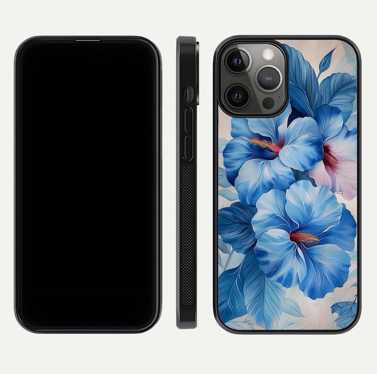 Ocean Hibiscus Grace Glass Case for iPhone 12 Pro Max front & back layout showing vibrant oceanic tones and curves