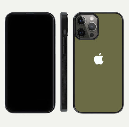 Olive Matte Essence Glass Case for iPhone 12 Pro Max front & back layout highlighting simple design and clean edges