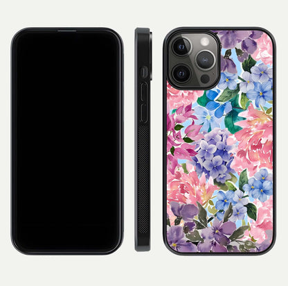 Pastel Floral Mix Glass Case for iPhone 12 Pro Max front & back layout showing gentle tones and elegant edges