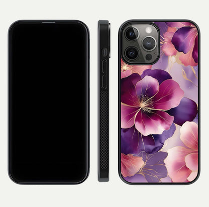 Pink Bouquet Florals Glass Case for iPhone 12 Pro Max front & back layout highlighting vivid petals and smooth edges
