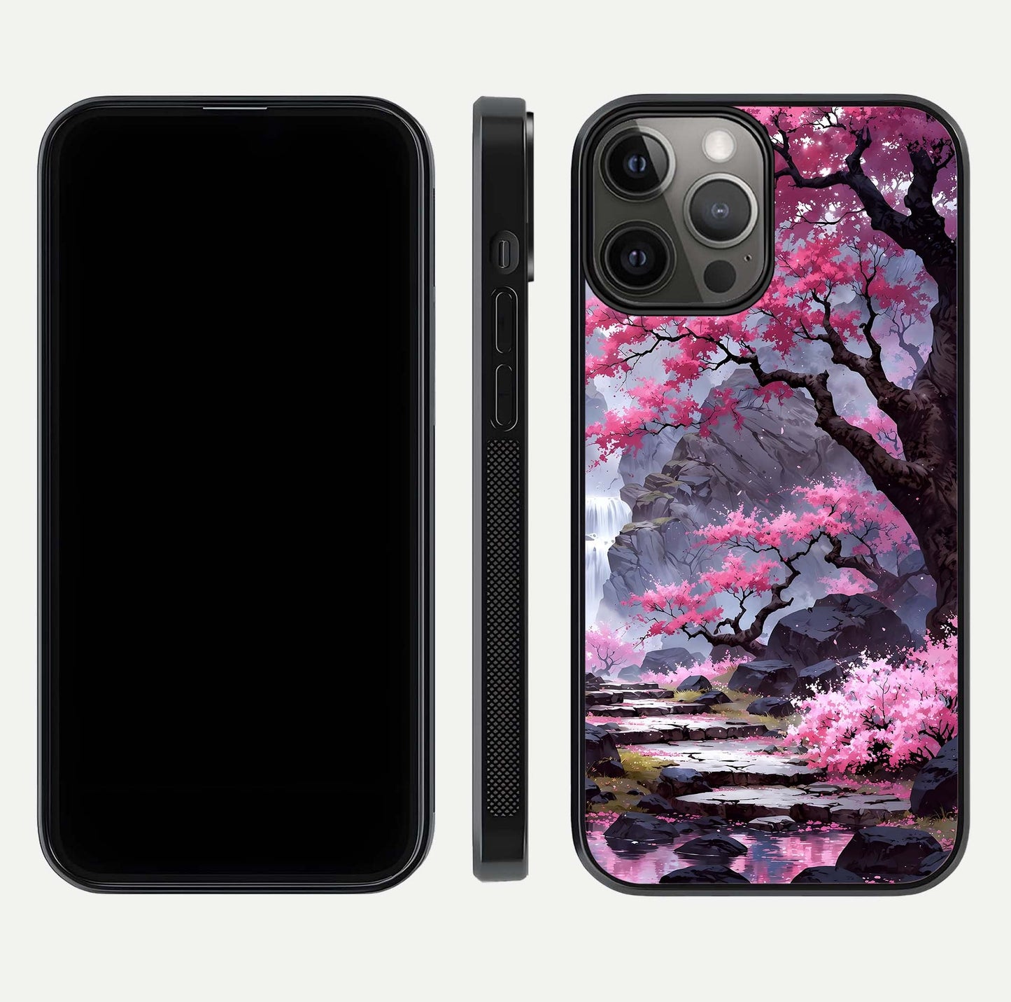 Pinkish Scenery Glass Case for iPhone 12 Pro Max front & back layout showing landscape art and curved edge finish