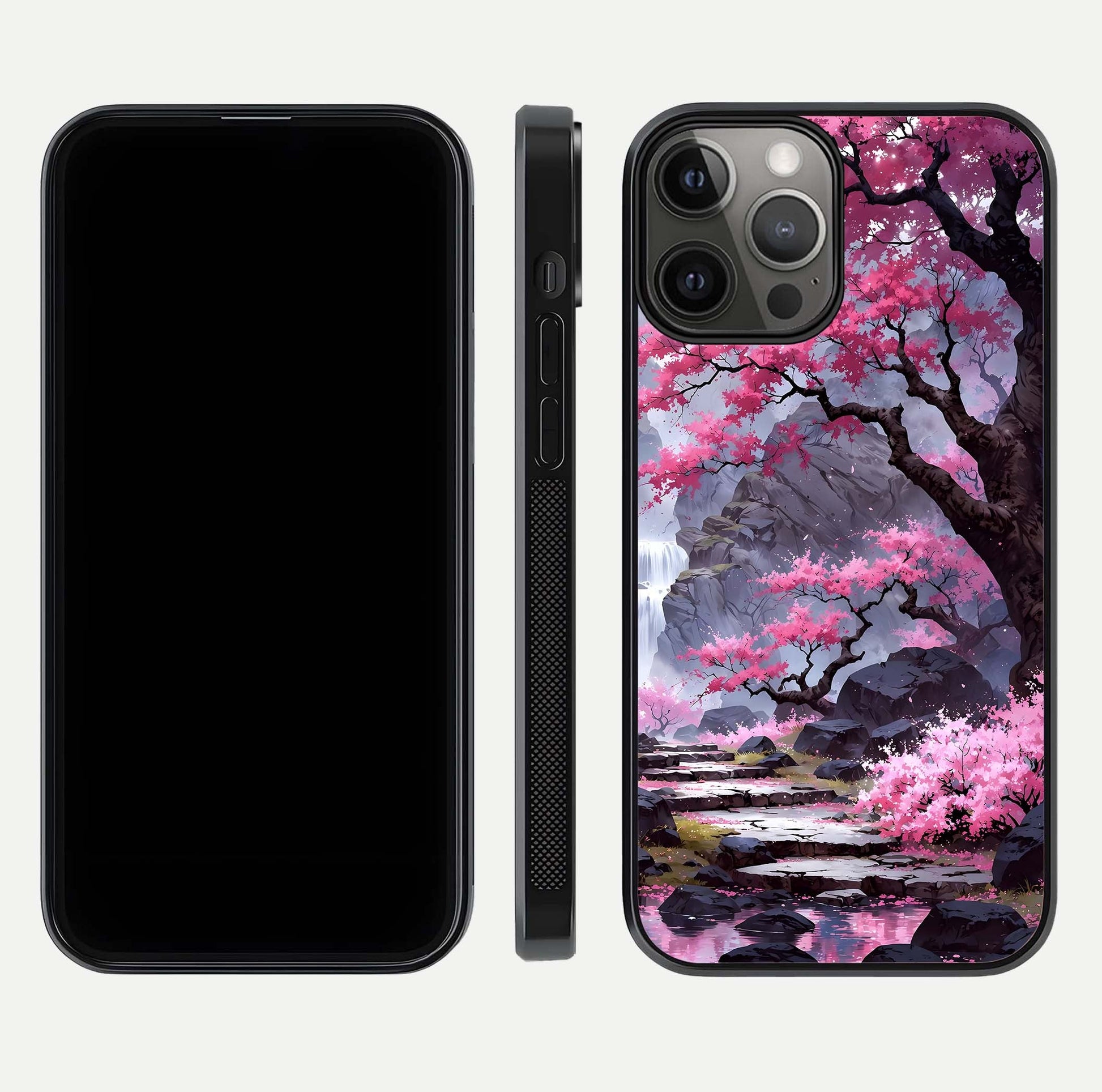 Pinkish Scenery Glass Case for iPhone 12 Pro Max front & back layout showing landscape art and curved edge finish