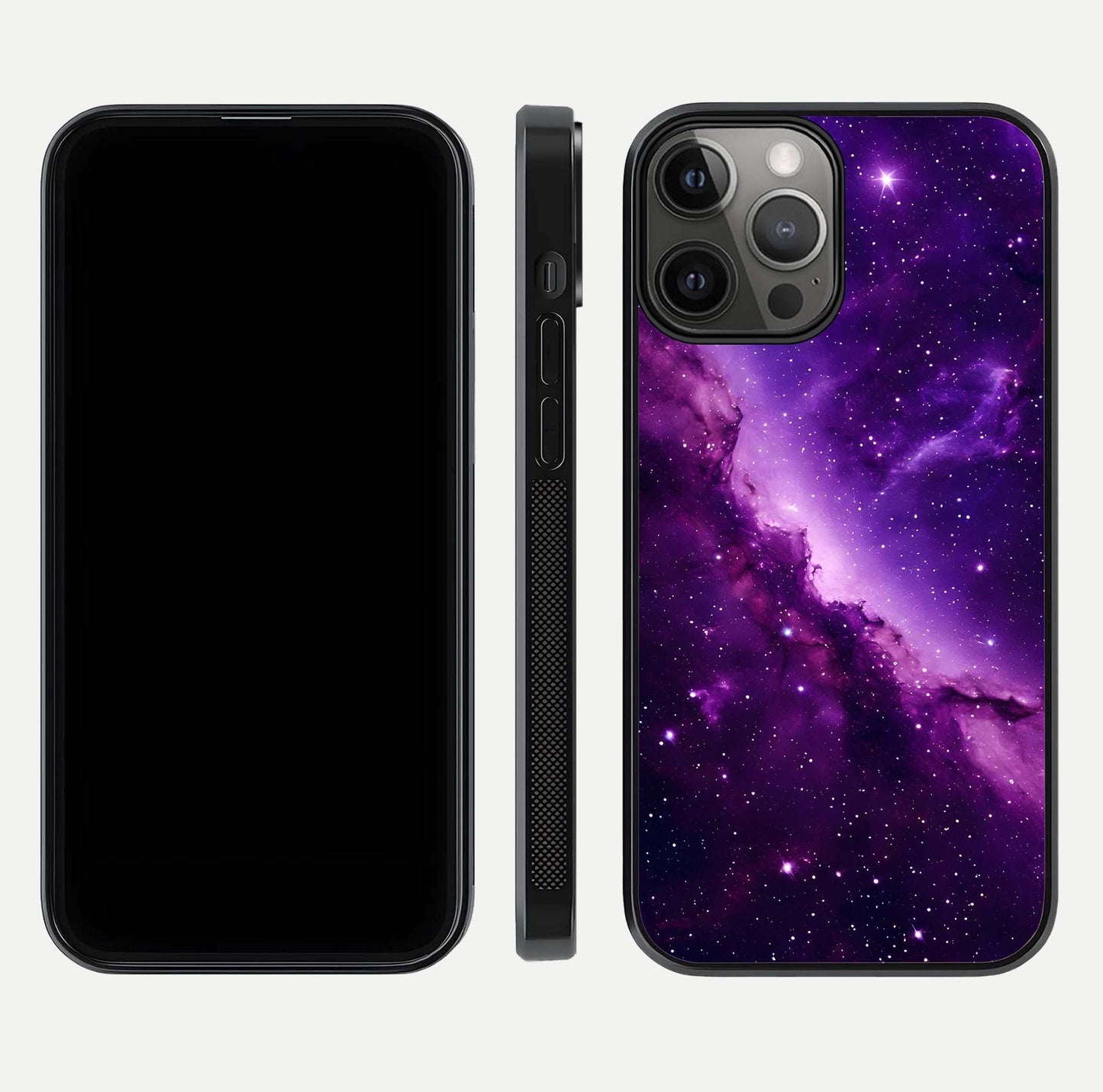 Purple Shade Sky Glass Case for iPhone 12 Pro Max front & back layout showing HD tones and clean glass edges
