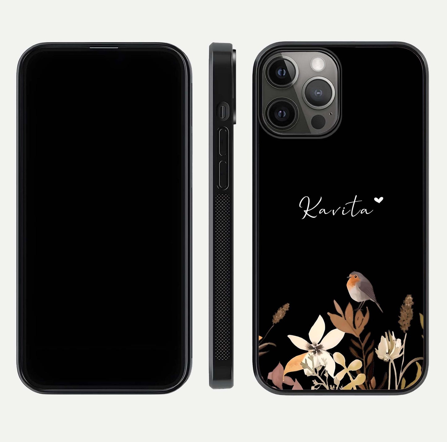 Quiet Garden Tune Custom Name Glass Case for iPhone 12 Pro Max front & back layout highlighting name area and edges