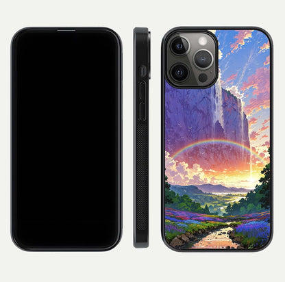 Rainbow Valley Dream Glass Case for iPhone 12 Pro Max front & back layout showing smooth color blend and curved edge
