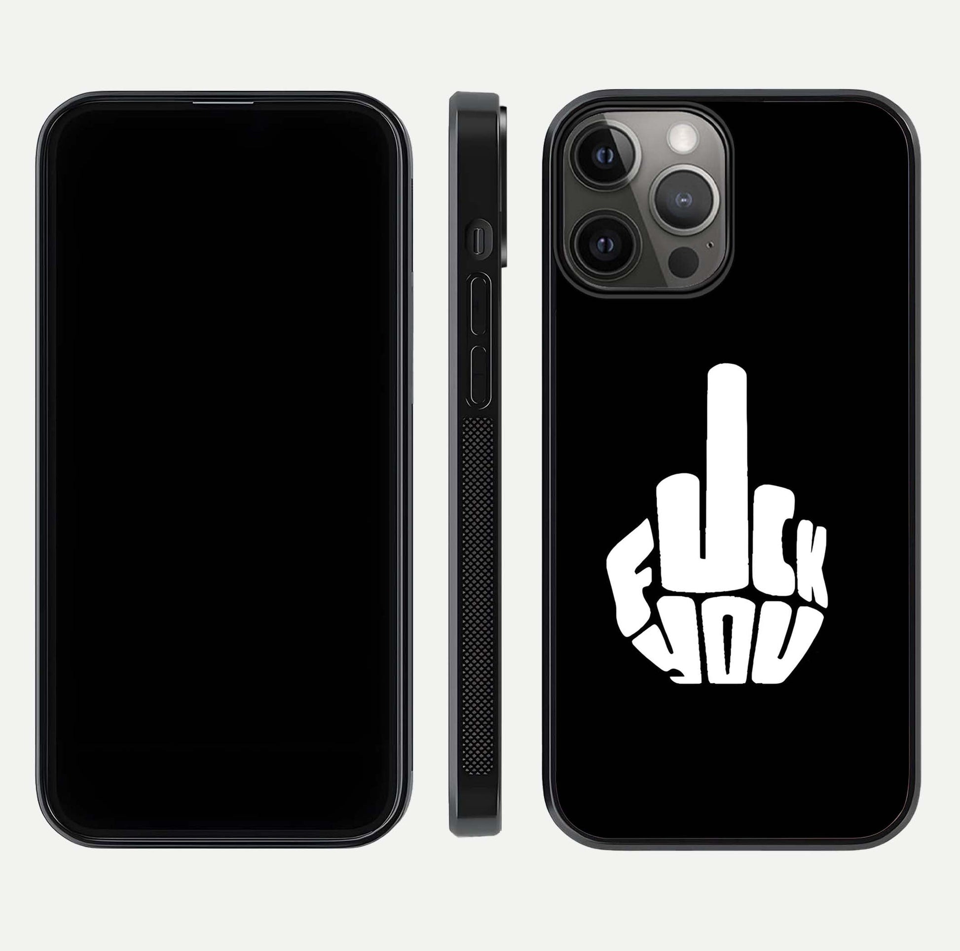 Rebel Mode On Glass Case for iPhone 12 Pro Max front & back layout showing minimal tone and clean edge fit