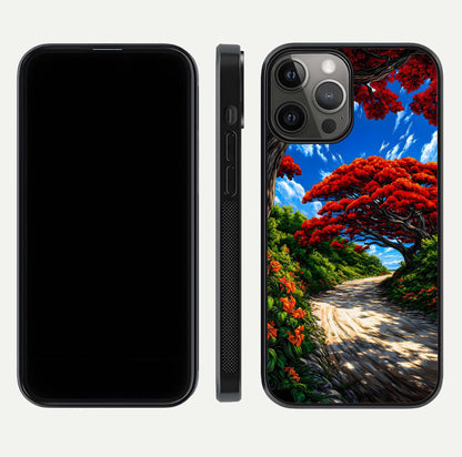 Red Eyes Pattern Glass Case for iPhone 12 Pro Max front & back layout showing sharp edge finish and design depth