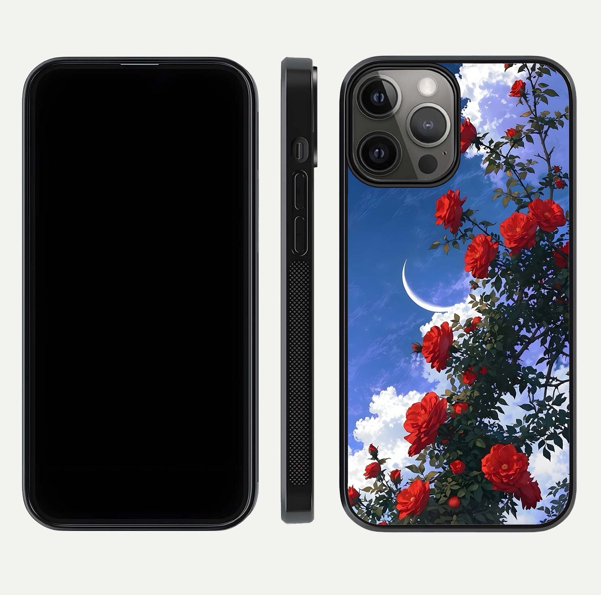 Rose Drift Flowers Glass Case for iPhone 12 Pro Max front & back layout showing rose gradient tones and edges