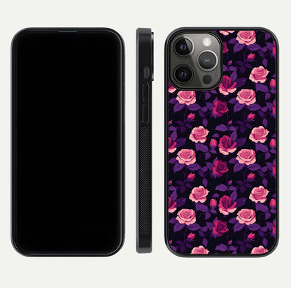 Rose Garden Twilight Glass Case for iPhone 12 Pro Max front & back layout showing rich twilight tones and edges