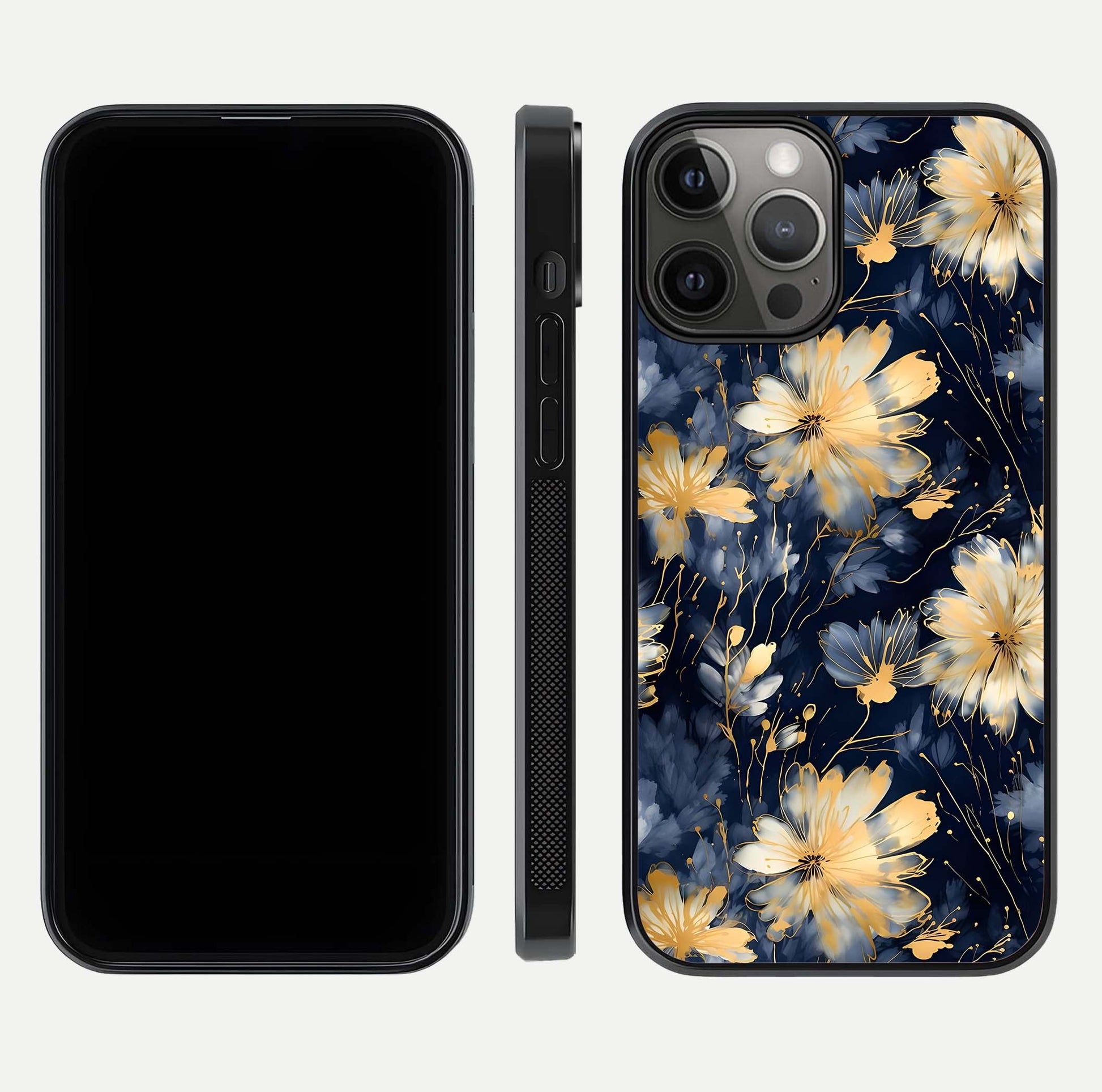 Royal Petal Dream Glass Case for iPhone 12 Pro Max front & back layout showing floral pattern and clean edge finish