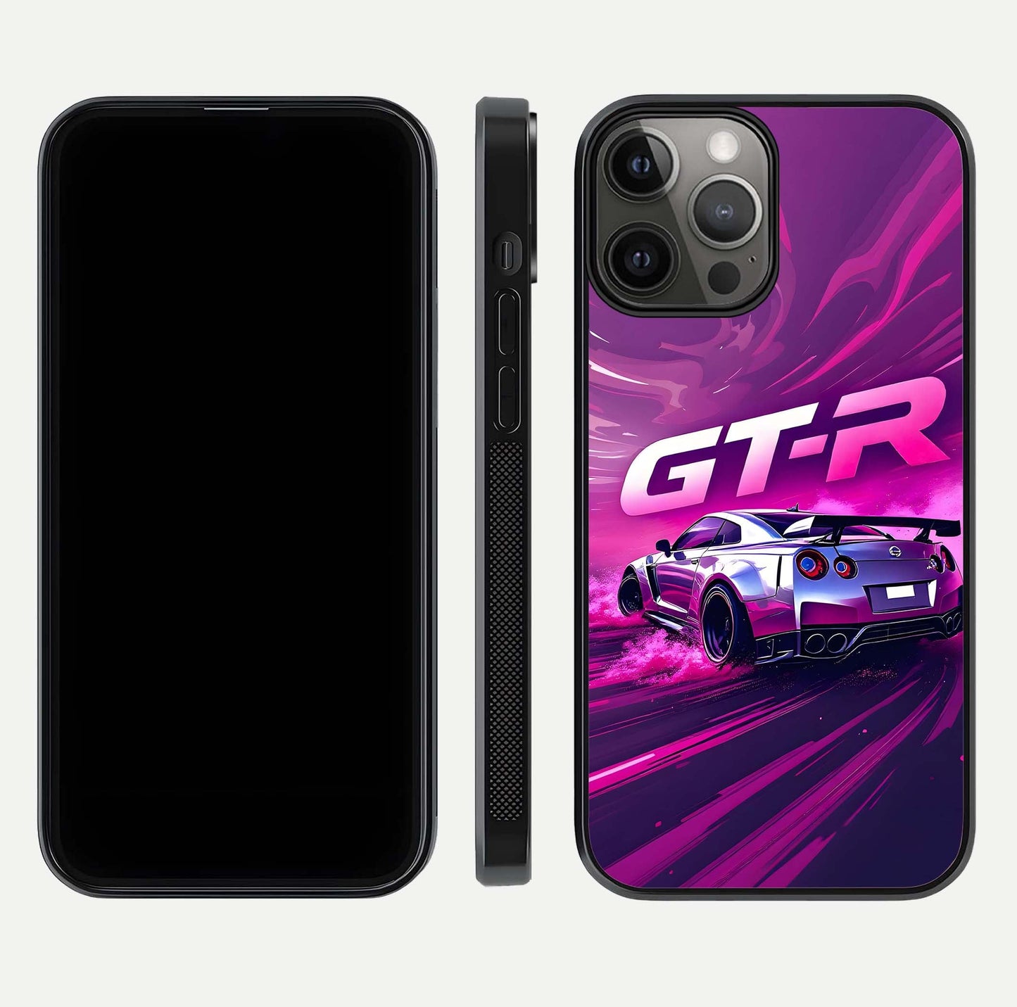 Speed Drift Legend Glass Case for iPhone 12 Pro Max front & back layout showing bold tones and smooth edges