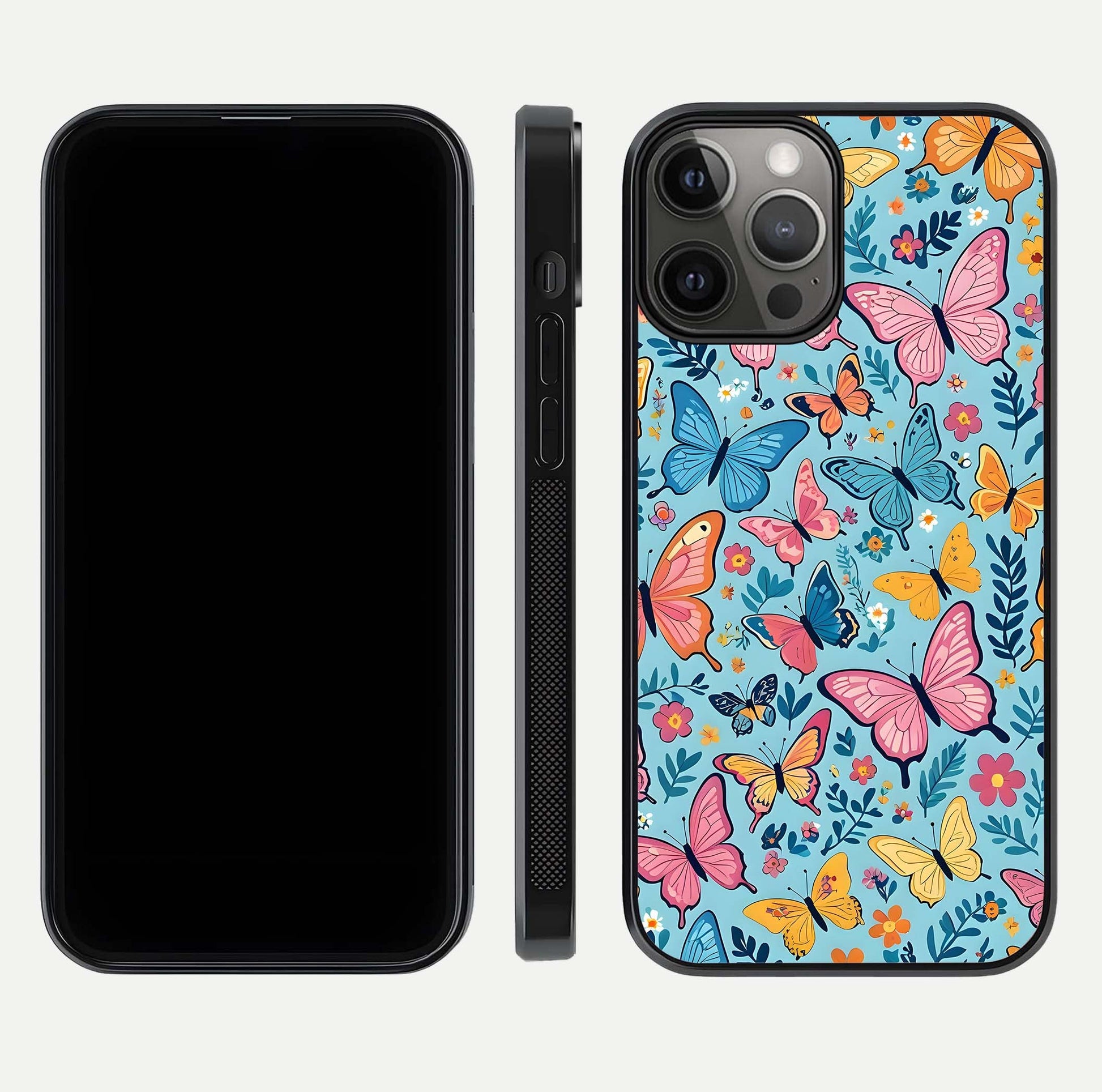Spring Wing Garden Glass Case for iPhone 12 Pro Max front & back layout showing soft tones and elegant glass design