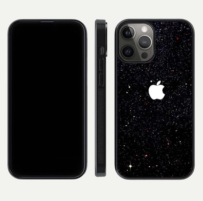 Starry Apple Galaxy Glass Case for iPhone 12 Pro Max front & back layout showing cosmic tones and sleek edge
