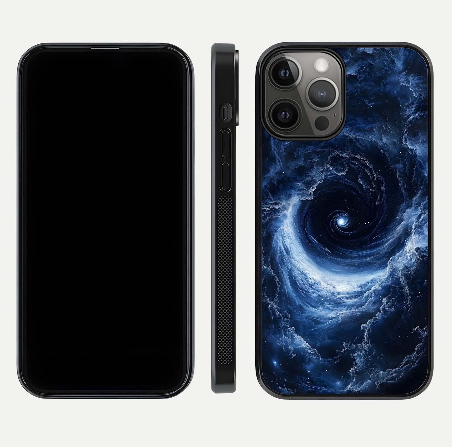 Stunning Galaxy Glass Case for iPhone 12 Pro Max front & back layout showing deep cosmic hues and clean edges