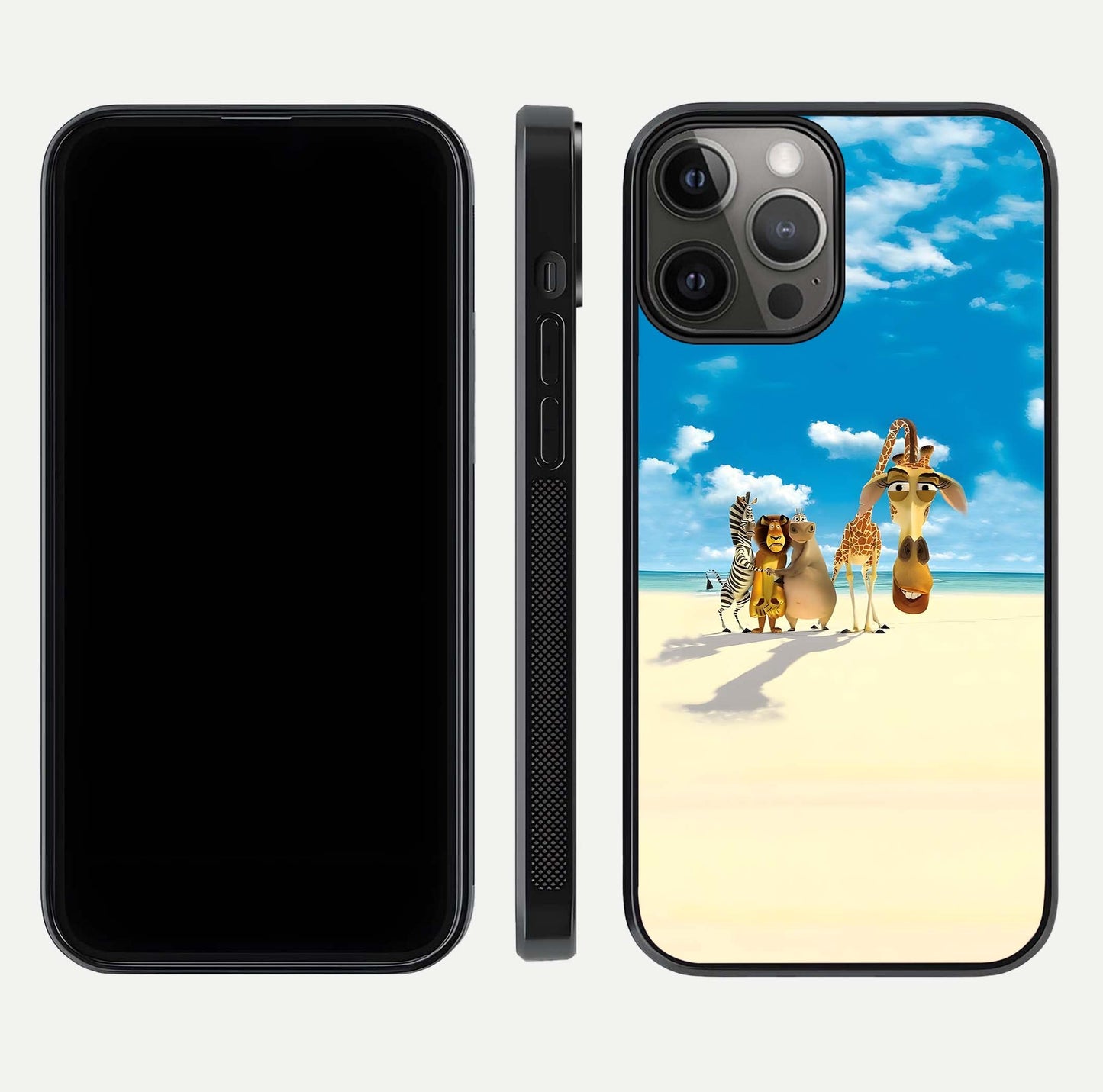 Tropical Fun Squad Glass Case for iPhone 12 Pro Max front & back layout showing fun pattern and smooth edges