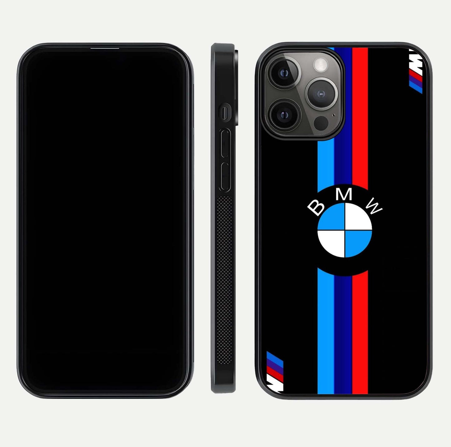 Turbo BMW Beast Glass Case for iPhone 12 Pro Max front & back layout showing bold design and smooth finish