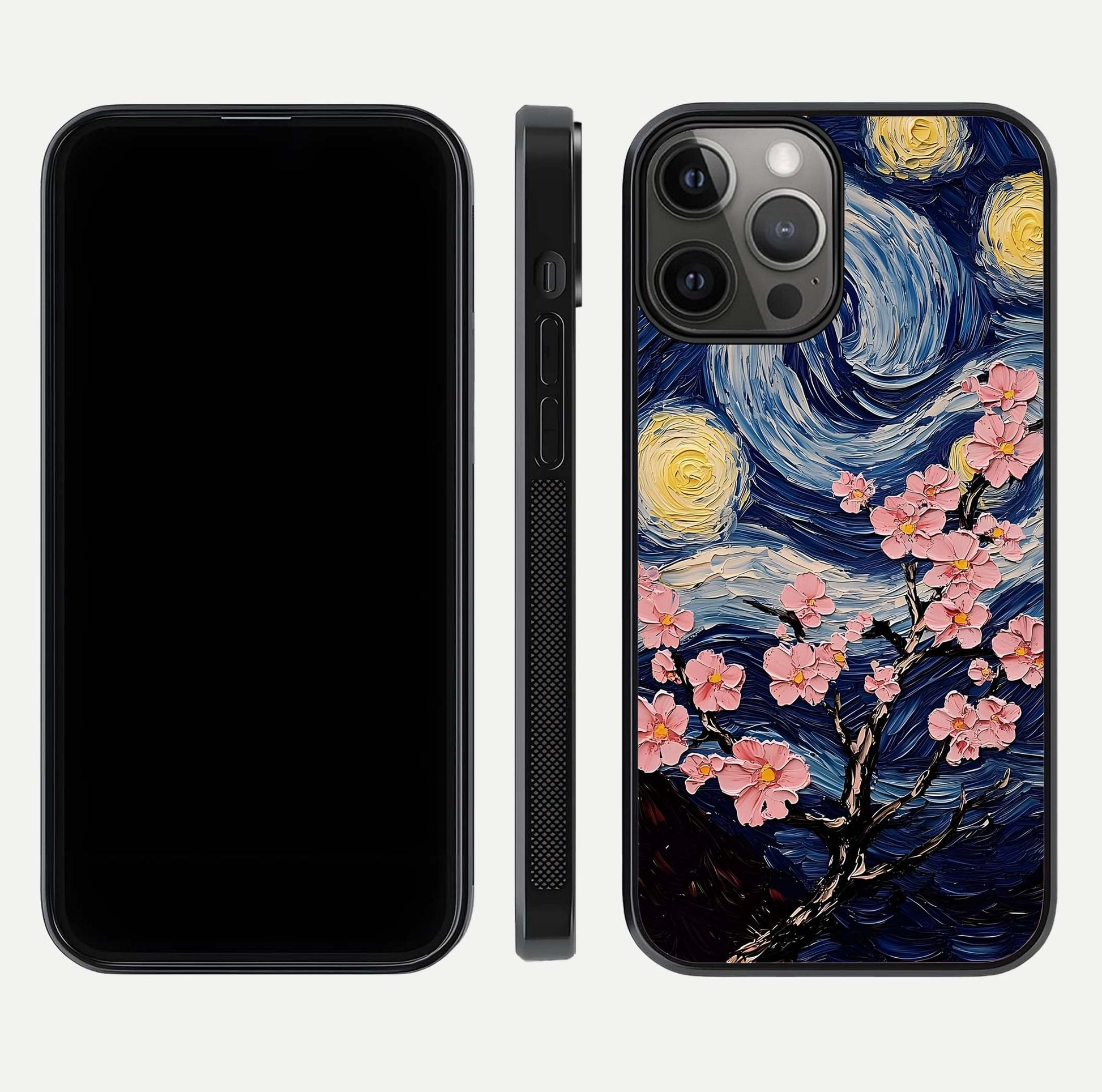 Van Gogh Scenery Glass Case for iPhone 12 Pro Max front & back layout showing vibrant tones and detailed design