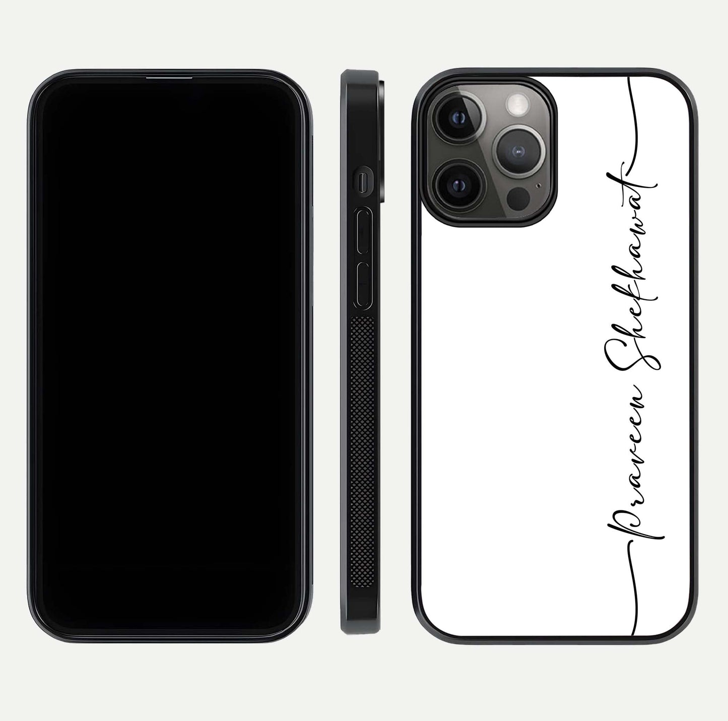 White Tune Custom Name Glass Case for iPhone 12 Pro Max front & back layout showing clean design and text placement